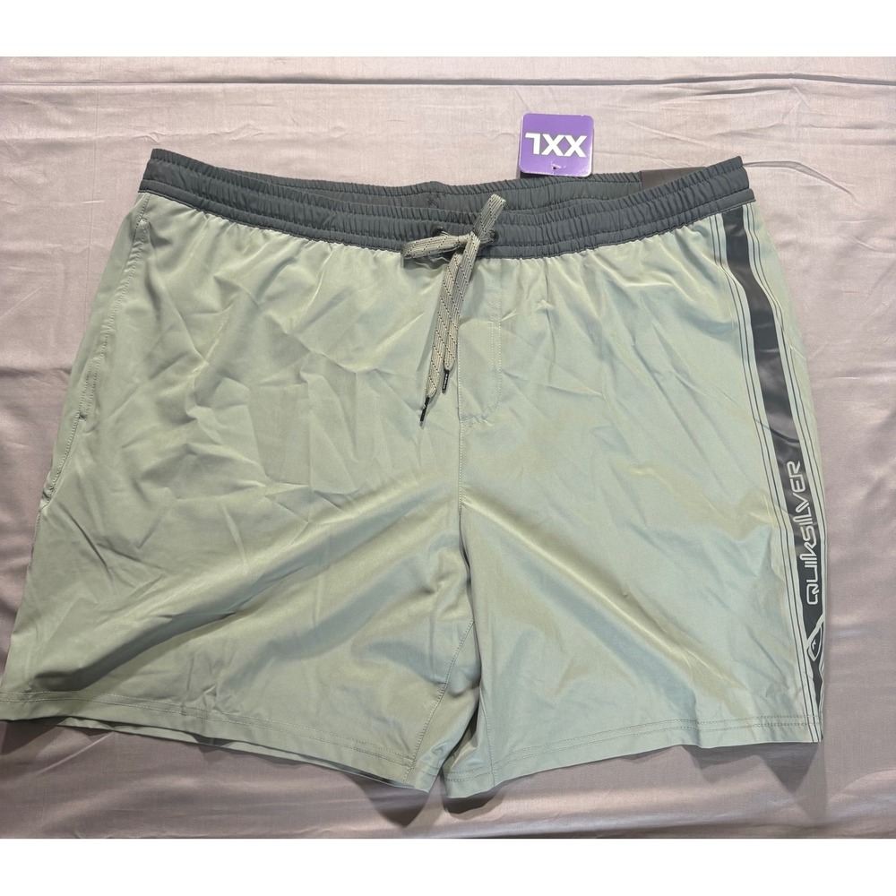 Quiksilver Mens Swim Trunks XXL Green Grey 7 Inseam Quick Dry Stretch QS001012